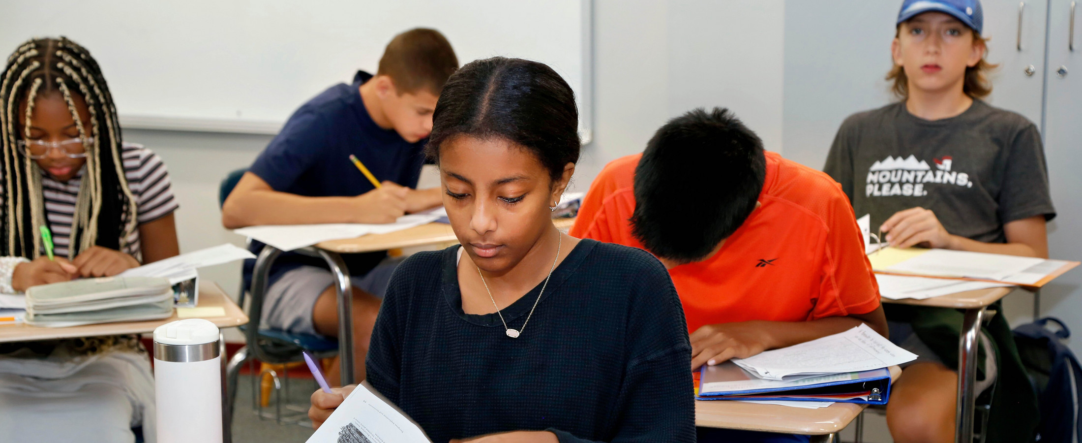 MS student at desk